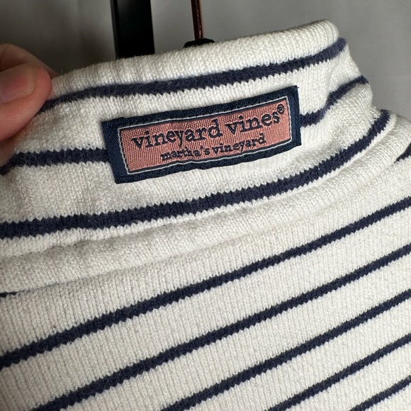 🍇 Vineyard Vines Navy & White Striped 1/4 Zip Pullover Size XXS Nautical - Picture 4 of 5